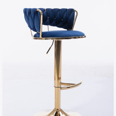 Beige Adjustable Height Swivel Metal Pedestal Bar Stools with Footrest