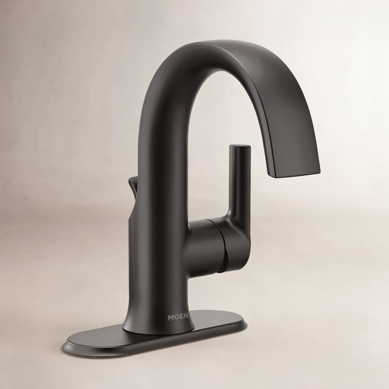 Doux Single Hole Bathroom Faucet with Drain Assembly, Matte Black