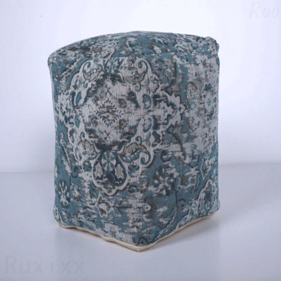 Square Shape Fabric Upholstered Pouf Ottoman