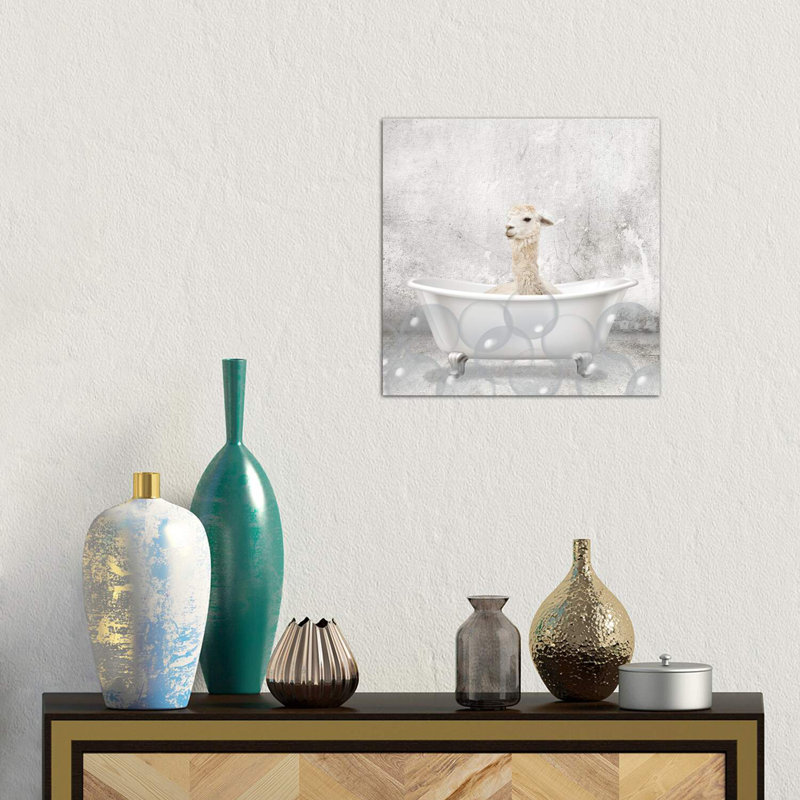Baby Llama Bath by Kimberly Allen - Wrapped Canvas Print, 45.72 cm H x 45.72 cm W x 3.175 cm D