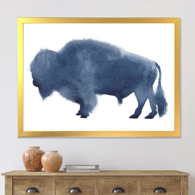 Silhouette de bison bleu marine - peinture sur toile