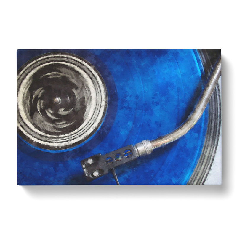Blue Vinyl Record - Wrapped Canvas Painting, 35cm H x 50cm W x 3cm D