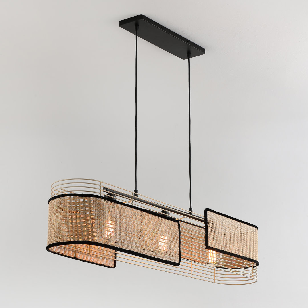  3 - Light boho Kitchen Island Rectangle Pendant with Bamboo Wood Accents Vidalite