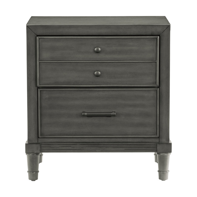 Table de chevet style transitionnel avec finition grise et meubles de chambre à coucher 1 pièce
