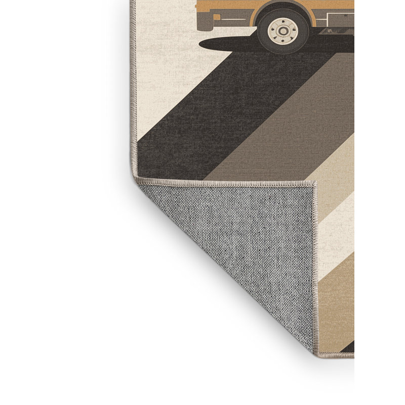 Tapis beige classique à motif de treillis d'autobus scolaire lavable à la machine, 7 x 10