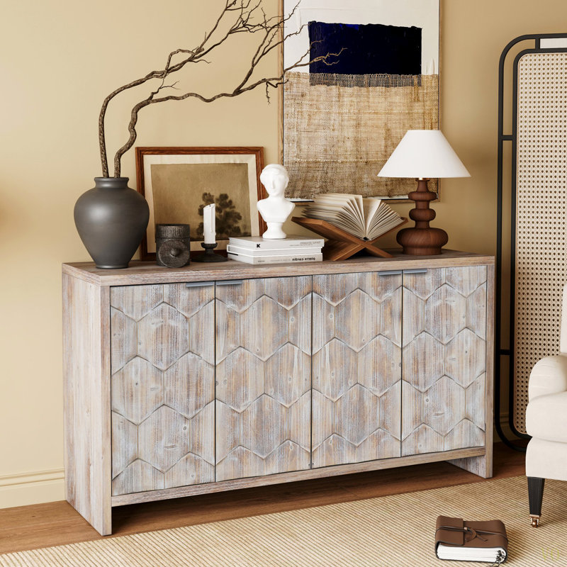 Armoire de rangement à 4 portes en bois de style campagnard Accent, Bois naturel délavé