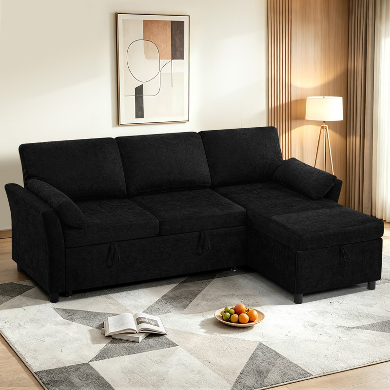 3 Seater Fabric Sofa Bed, Black Fabric