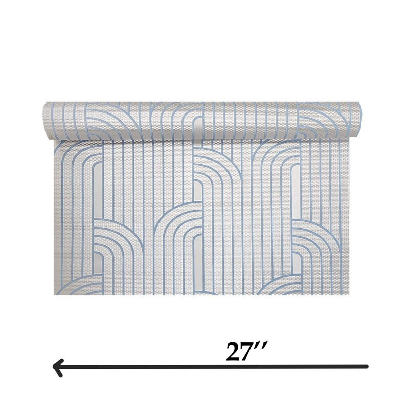Classen Silver Metallic Blue Art Deco Lines Faux Fabric Wallpaper Rolls