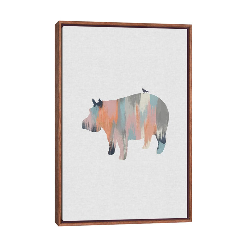 Pastel Hippo - impression d'art graphique, Toile avec cadre en bois classique, H 40 po x l 26 po x P 1,5 po