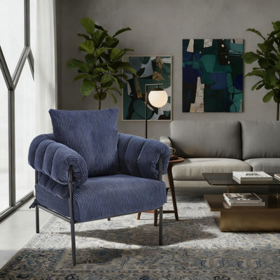 Modern corduroy upholstered reception chair with metal frame and wrapped armrests, supporting up to 380 lbs. for reception areas, living rooms, and bedrooms.