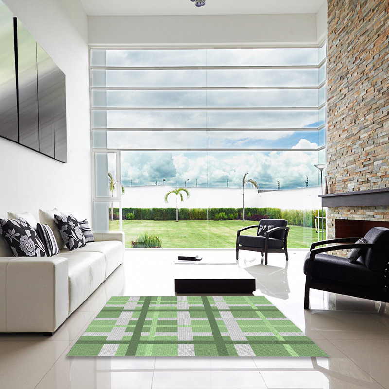 Tapis décoratif vert à carreaux santillanes, Carré 7 pi