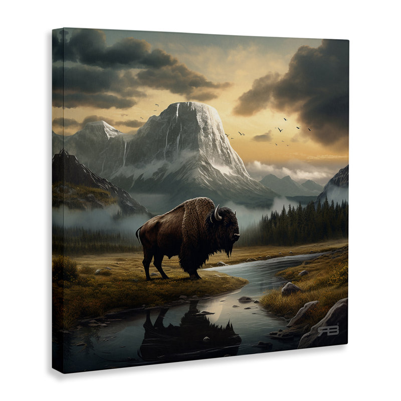 Art mural sur toile Bison & Vast Mountains par Roozbeh Bahramali, H 17 po x l 17 po