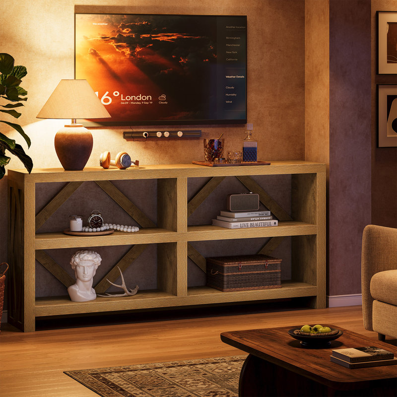 71-Inch Long Console Table With Storage Shelves, Wood Foyer Table For Entryway
