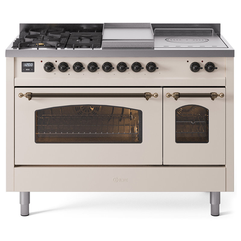 ILVE Nostalgie II 48 Dual Fuel Range, Liquid Propane, Antique White/Bronze