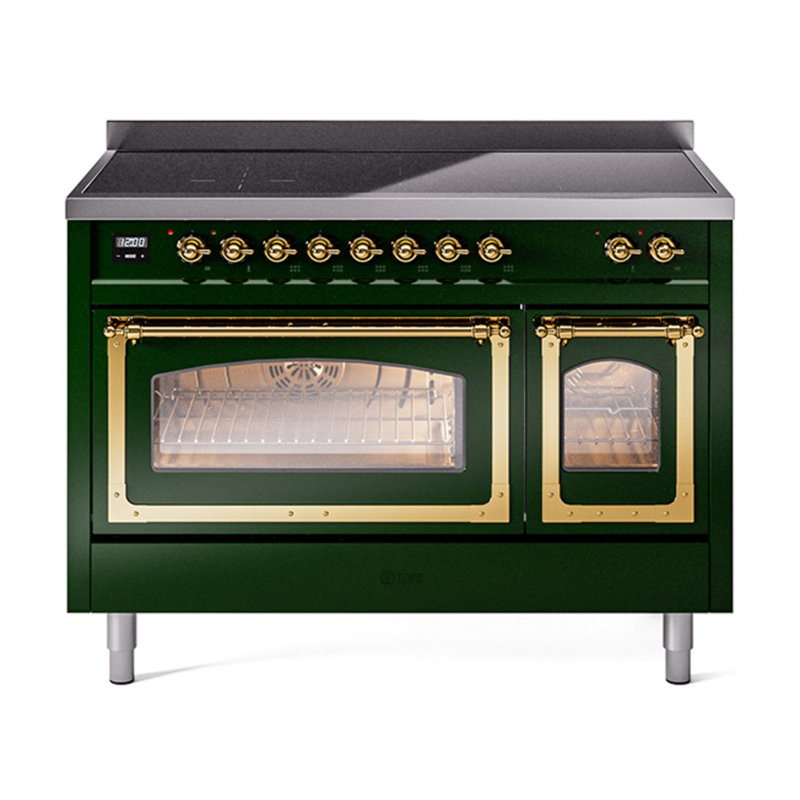 ILVE Nostalgie II Noblesse 48 dans la gamme d'induction, 6 éléments d'induction (porte en verre), Vert émeraude / laiton