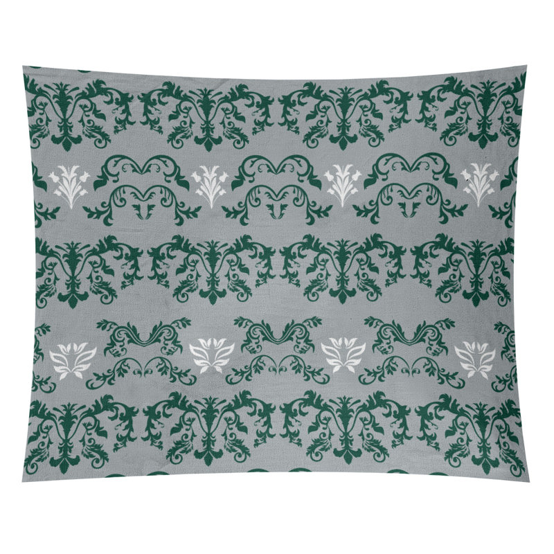 Tapisserie baroque en microfibre New York, H 88 po x l 104 po, Gris / vert / blanc