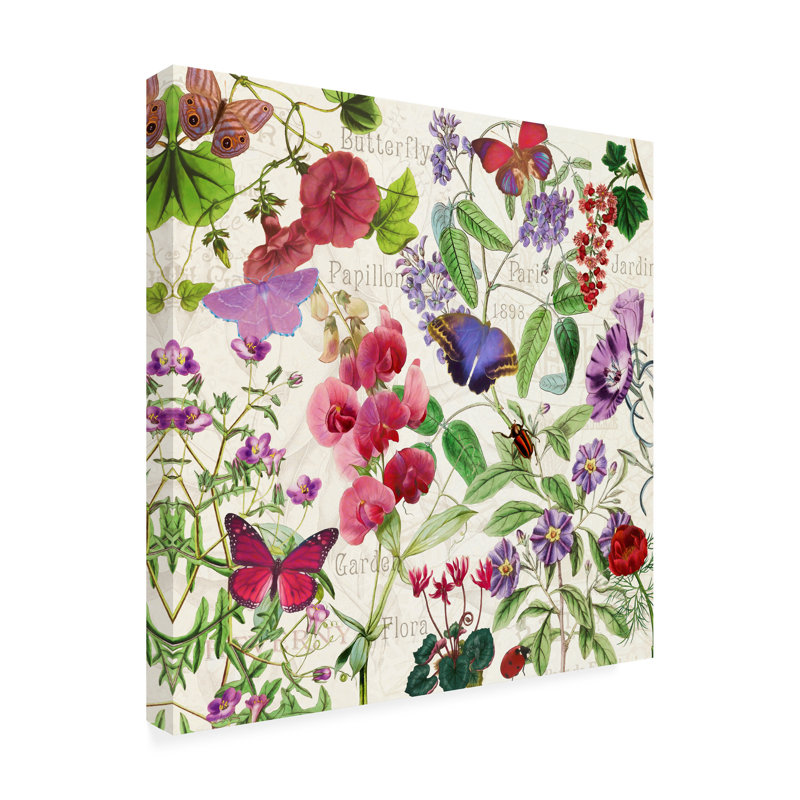 «Red Violet Florals» par Cora Niele, impression sur toile tendue, H 18 po x l 18 po x P 2 po
