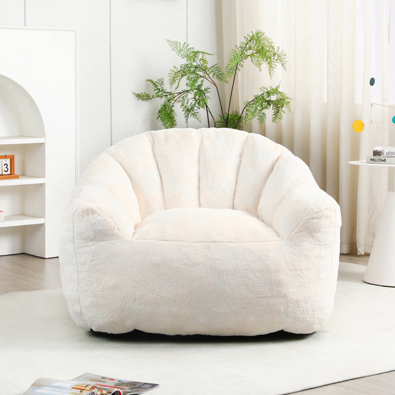 Chaise d'appoint avec accoudoirs et coussin moelleux, Fausse fourrure blanche