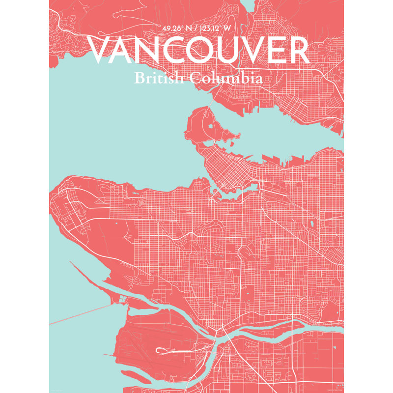 « vancouver city map », reproduction d’impression sur affiche en mer, H 36 po x l 24 po