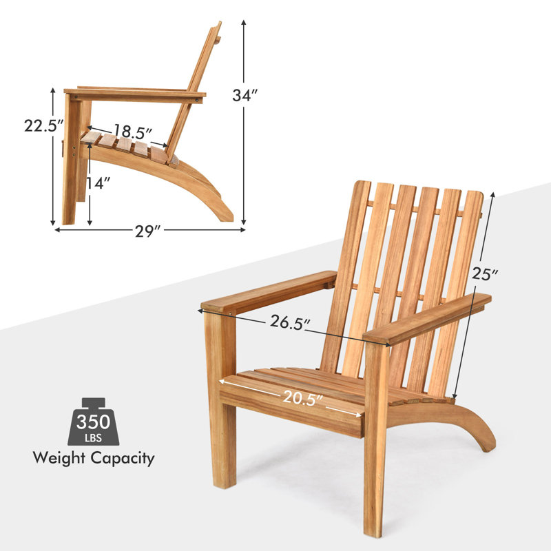 Chaise Adirondack en bois massif Parkerville, Naturel