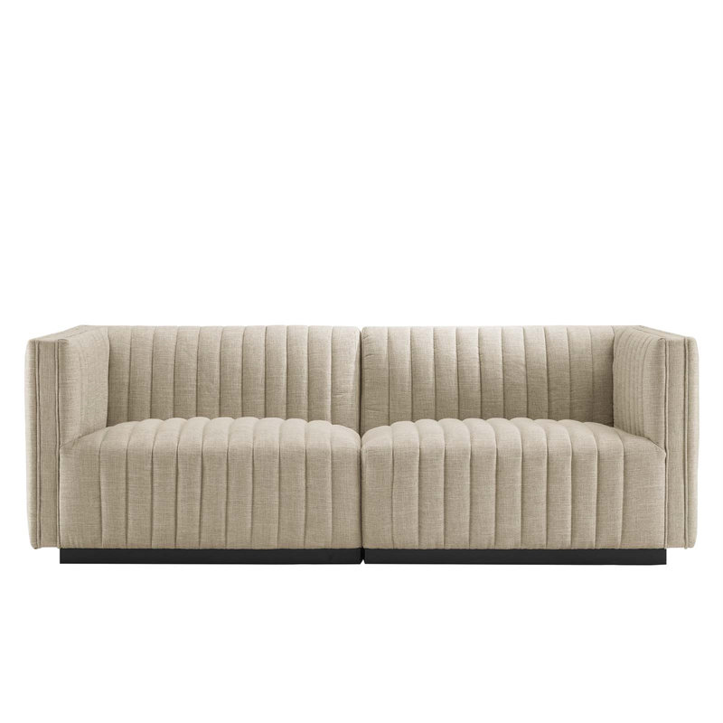 Conjure Channel Tufted Loveseat, Black, Beige 100% Polyester