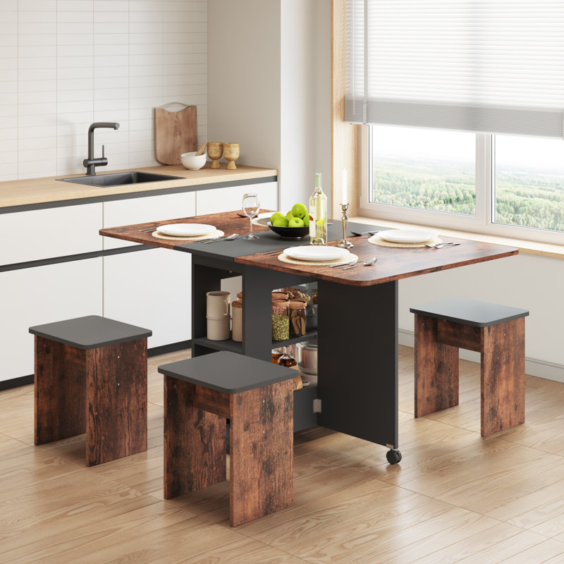 4 - Person Drop Leaf Dining Set, Rustic Brown/Black
