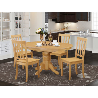 Ensemble de table de cuisine 5 pièces pour 4 personnes comprenant une table de salle à manger ovale avec rallonge papillon et 4 chaises en bois massif, chêne