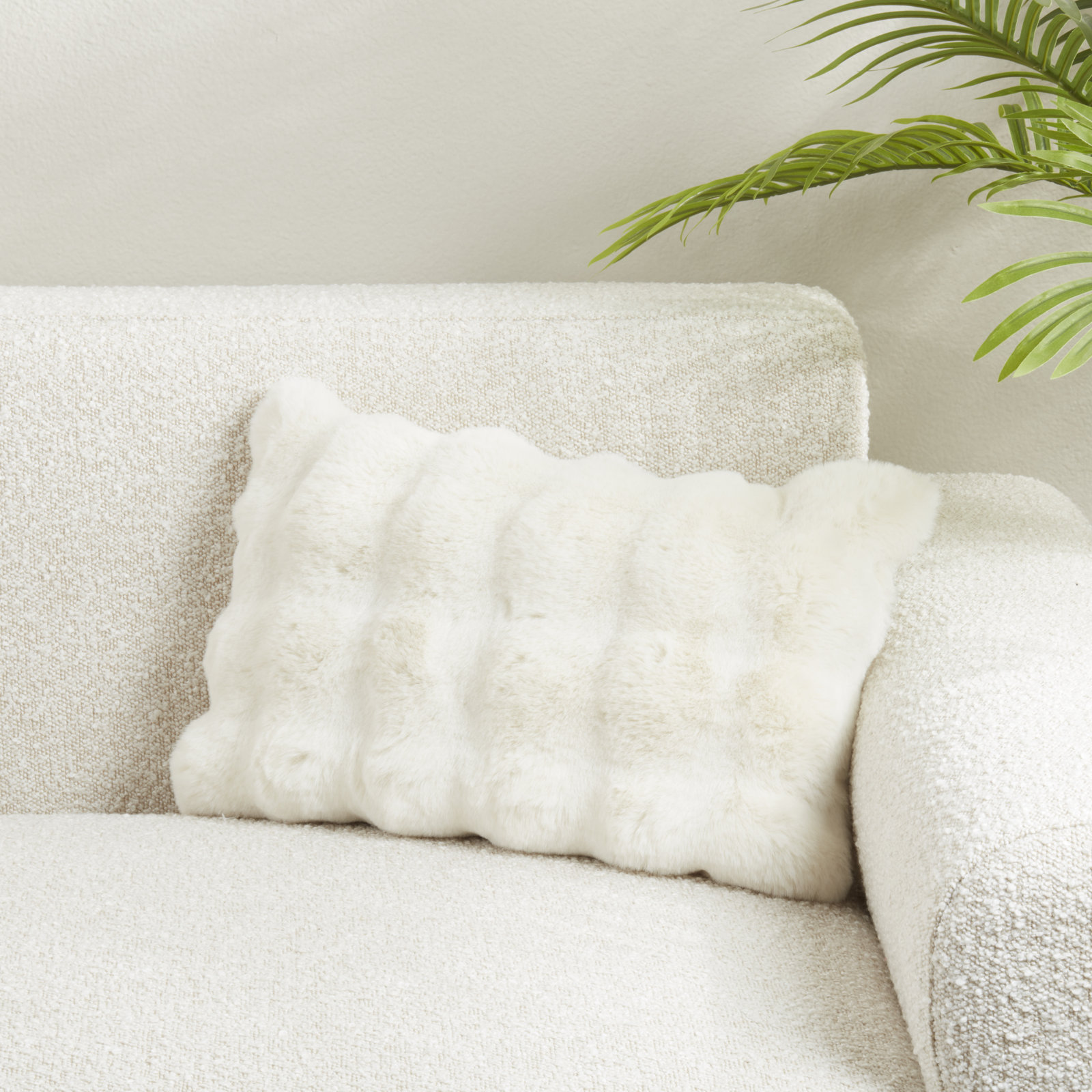 Cozy Bubble Faux Fur Pillow Cover, Ivory, Down, Rectangle 12" H x 20" W