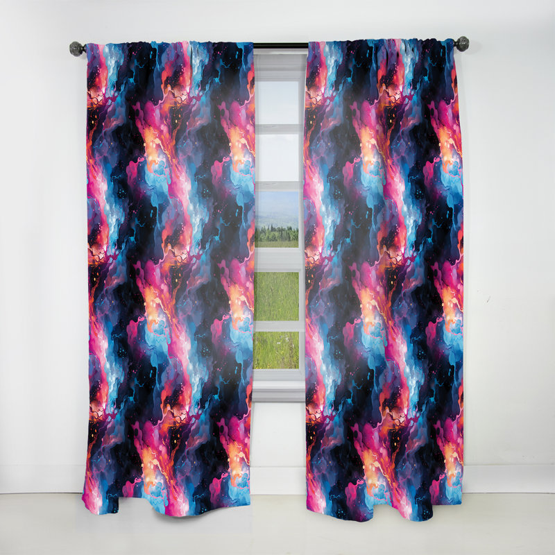 Rideau obscurcissant en marbre rose et bleu Galactic Dreams Marble - 1 panneaux, L 52 po x L 120 po