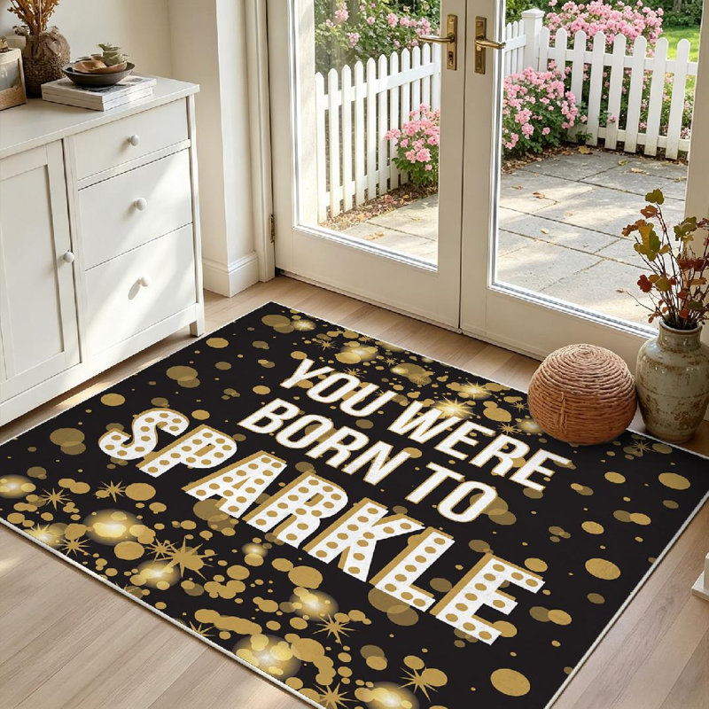 Tapis doré lavable à la machine, «You are Born To Sparkle», Rectangle 39 po x 63 po