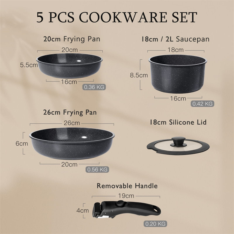 5 - Piece Aluminum Cookware Set, Black