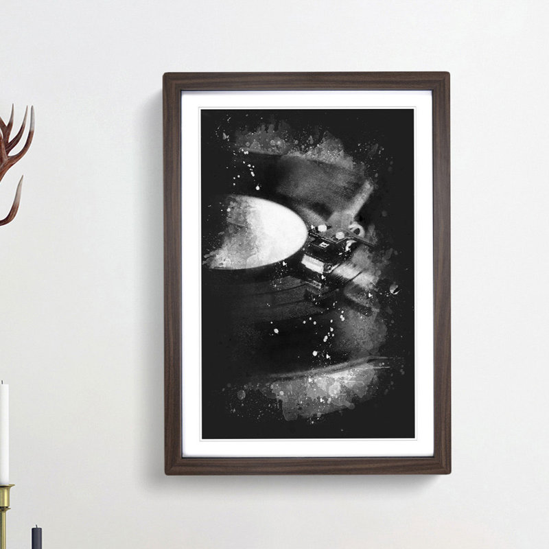 Vinyl Record Player - Framed Print, 63cm H x 45cm W x 2cm D, Walnut Framed