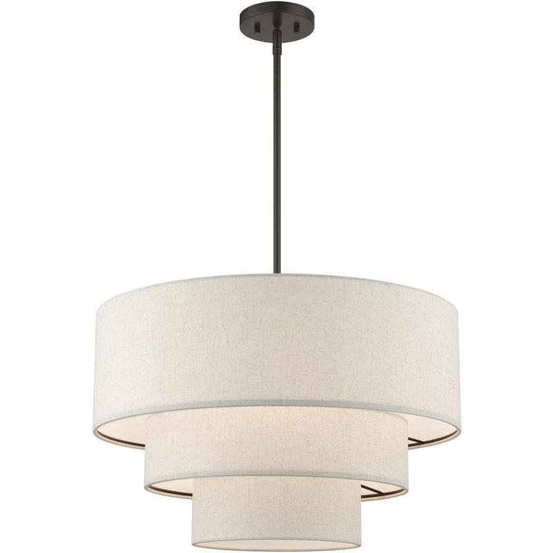 Lustre suspendu 4 lumières en nickel brossé, Blanc, Bronze anglais, Gruau