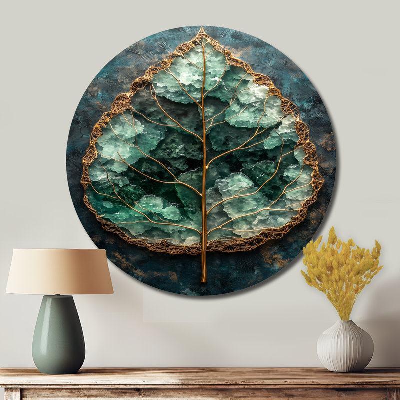 «Modern Emerald Leaves», impression d'art en métal vert traditionnel, H 29 po x l 29 po