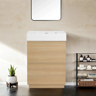 30" Freestanding Bathroom vanity with Resin Sink, Bathroom Vanity with Two Drawers, Brown