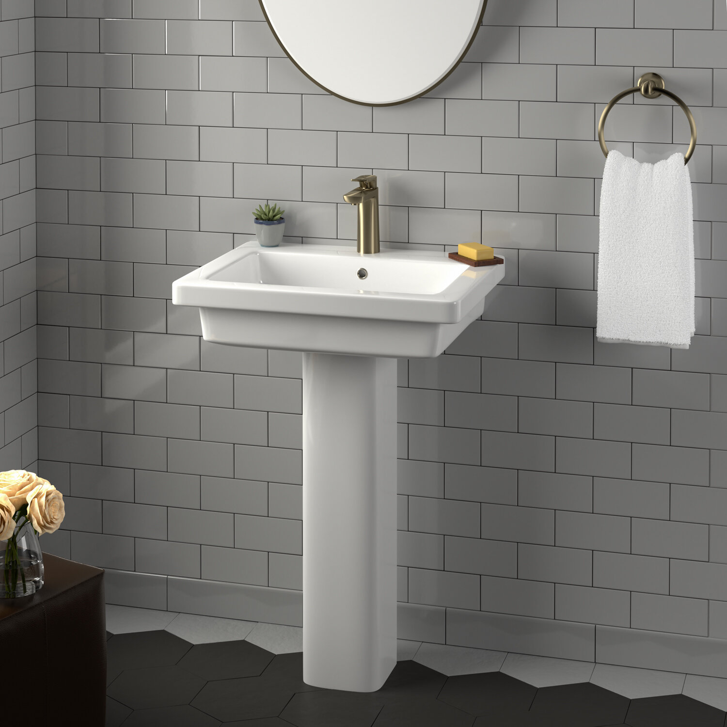 Barclay Resort White Vitreous China Rectangular Pedestal Bathroom Sink ...