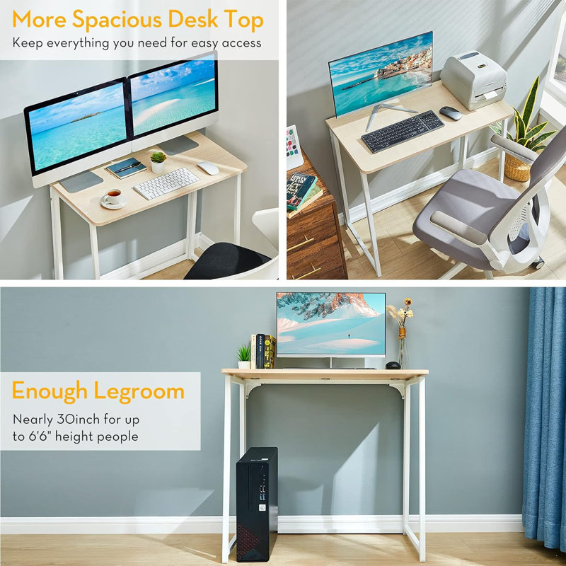 Small Foldable Desk 31.5" for Small Spaces, Space Saving Computer Table Writing Workstation