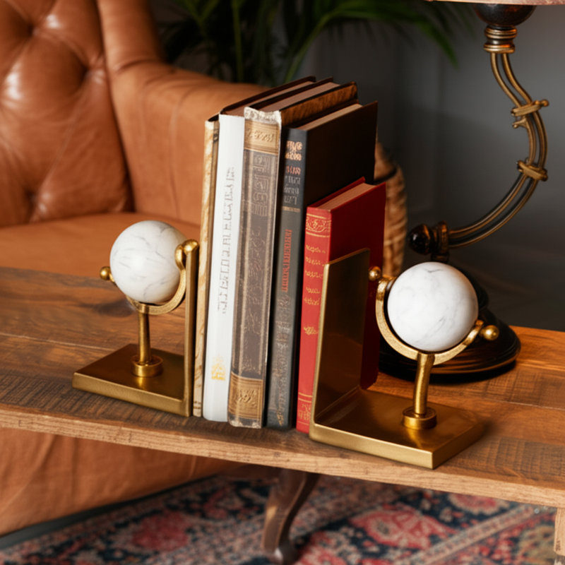 Sculpture moderne en forme de serre-livres avec - Serre-livres décoratifs pour tablette, décoration intérieure et bibliothèque stylisée - ensemble de 2, 11 po, or