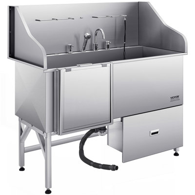 61 Inch Dog Grooming Bath Tub Stainless Steel W Ramp Water Filter Left