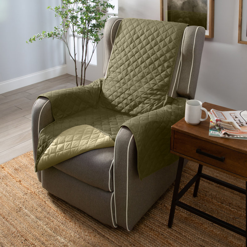 Housse matelassée réversible pour fauteuil avec accoudoirs et coussins en T, Sauge / olive, 75 po x 75 po