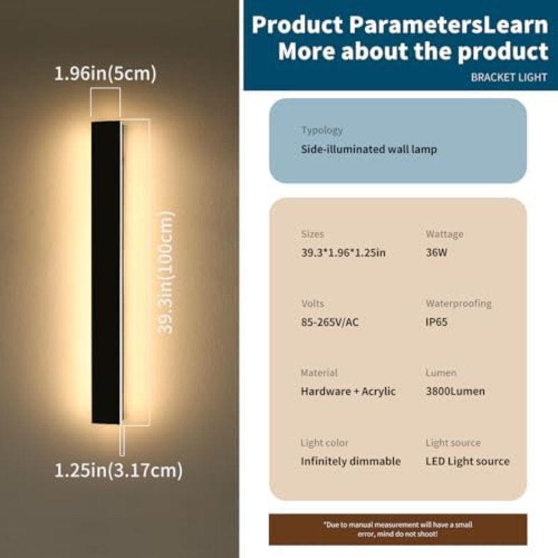 Applique murale d'extérieur moderne de 39 po, applique murale d'extérieur linéaire à intensité variable 3000K-6000K, IP65 imperméable, long luminaire extérieur à DEL noir pour garage de garage avec télécommande