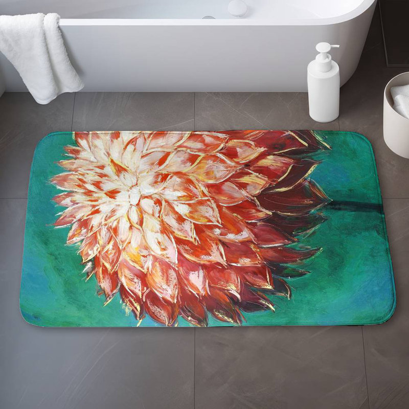 Abstract dahlia flower Bath Mat with Non-Slip Backing - Quick Dry Memory Foam Bathroom Rug - Absorbent - Modern Plush Spa-Style - Machine Washable