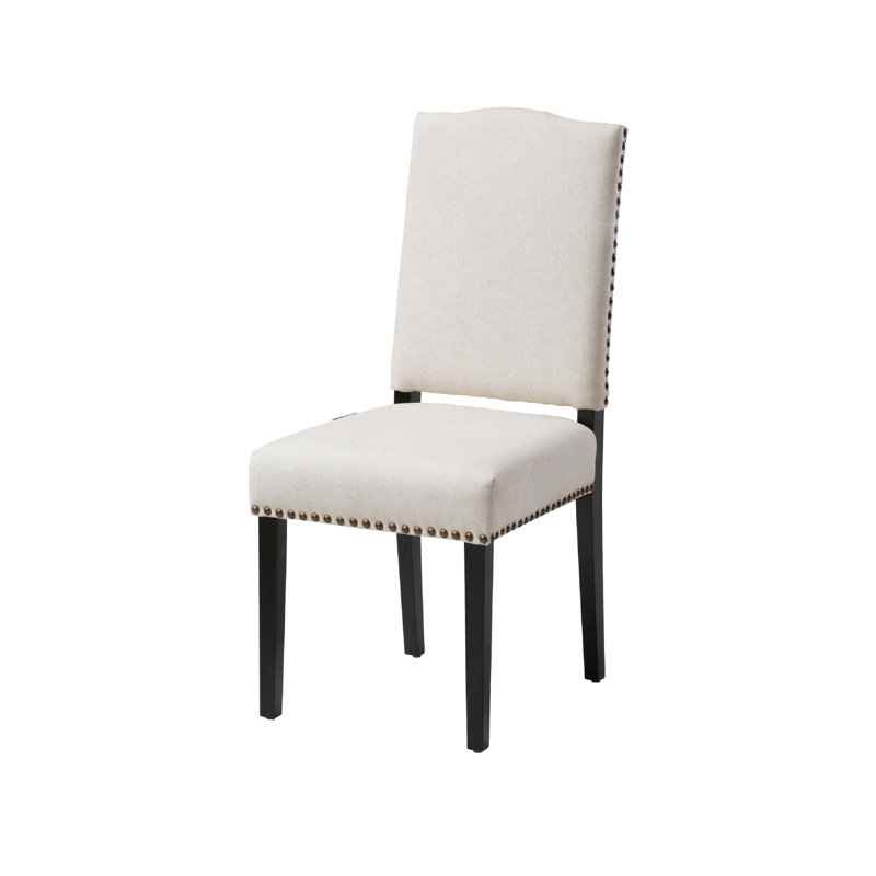 Kom Dining Chair, Beige Polyester, Soft Cushions, Espresso Brown Wood