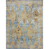 Hand Knotted Area Rug in Light Blue And Natural
