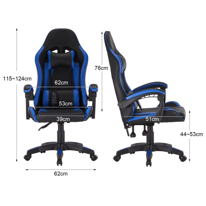 Inbox Zero Adjustable Faux Leather Swiveling PC & Racing Game Chair, Black, Black/Blue