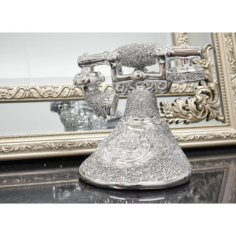 Crushed Diamond Telephone Crystal Silver Shelf Ornament, Pink