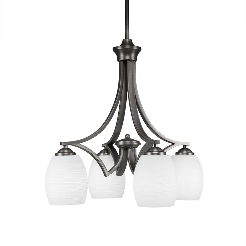 Zilo 4 Light Downlight Chandelier Shown In Graphite Finish With 5" White Linen Glass, Graphite