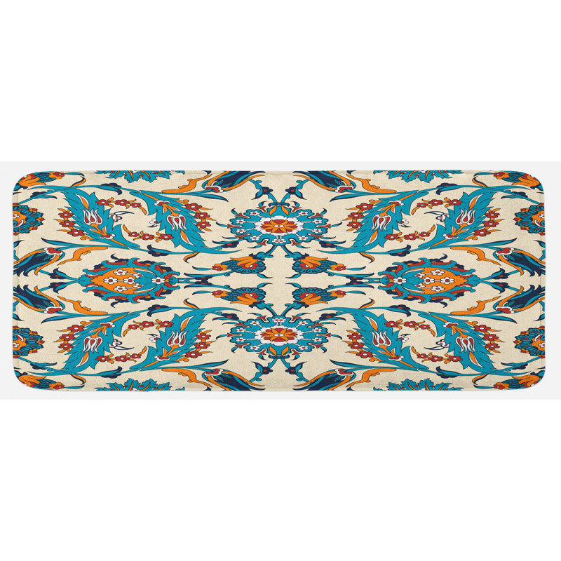 Traditional Floral Synthetic Kitchen Mat