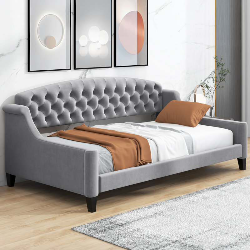 Modern Luxury Tufted Button Daybed, Gray, Twin