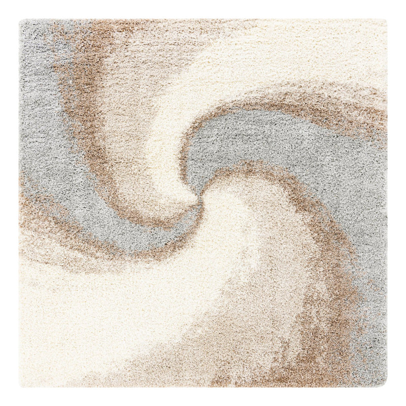 Tapis abstrait kaki , Carré 7 pi 10 po, Grey/Beige